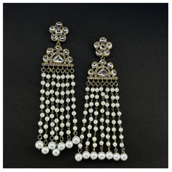 Silver Plated Airan Bali (Long Shape with Cream White Nag)