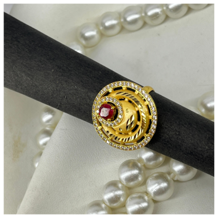 Gold Plated Ring (Artificial Dimanod Double Circle Shape with Red Nag Dezine)