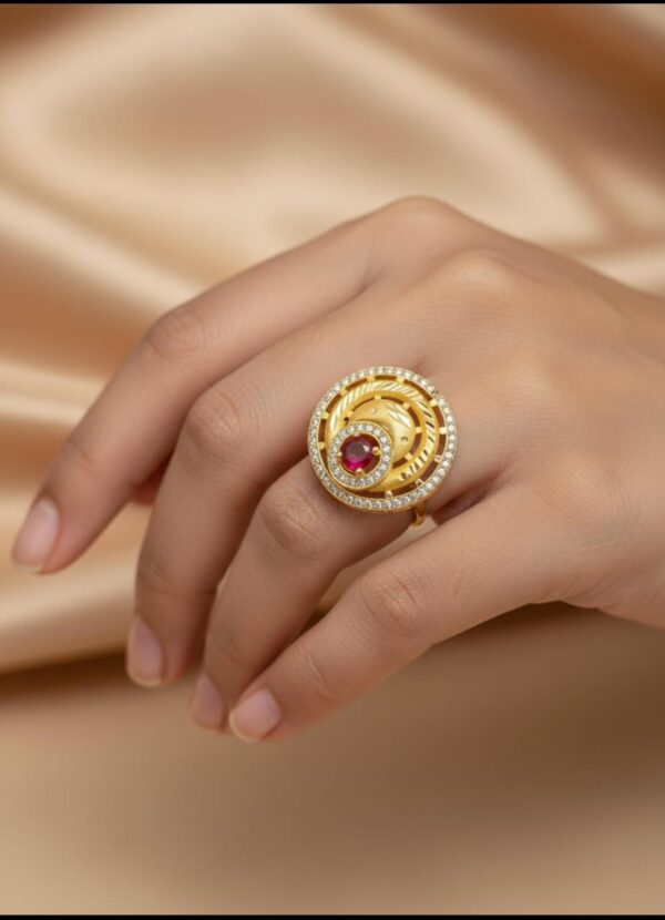 Gold Plated Ring (Artificial Dimanod Double Circle Shape with Red Nag Dezine)