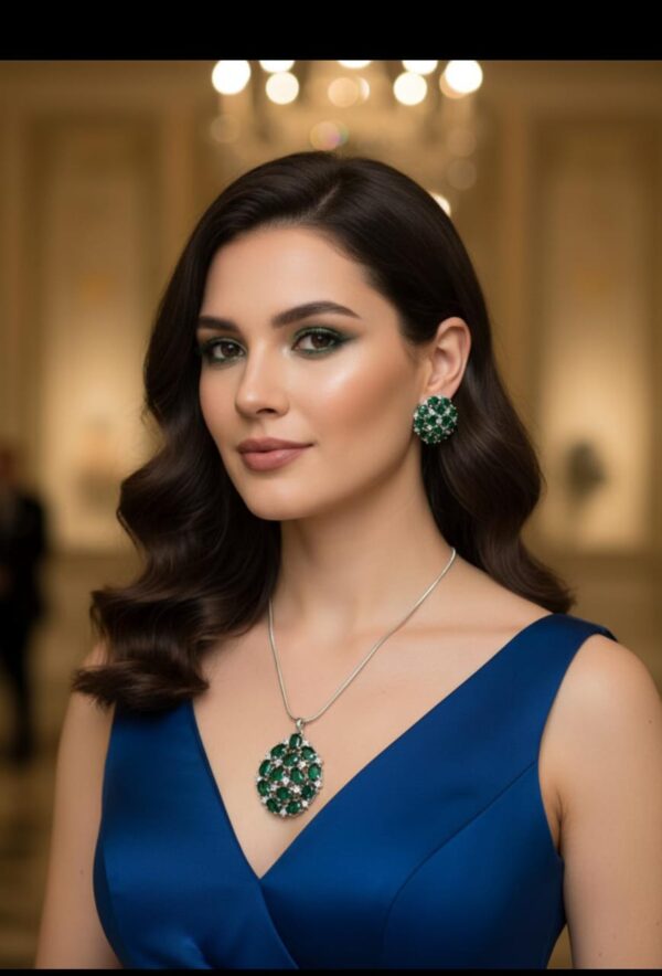 Wight,Green,Blue AD Stone Pendant Set with Pearl Necklace