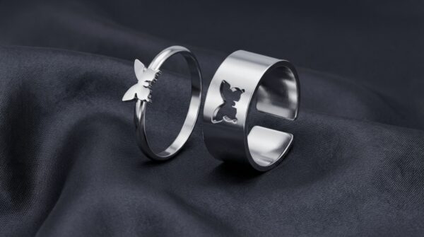 Silver Heart Couple Ring