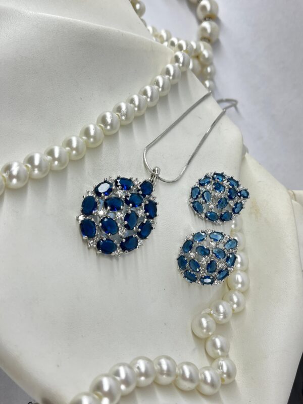 Wight,Green,Blue AD Stone Pendant Set with Pearl Necklace